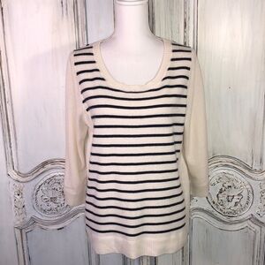 PURE Collection 100% Cashmere Fisherman’s Stripe Mid Sleeve Pullover Sweater